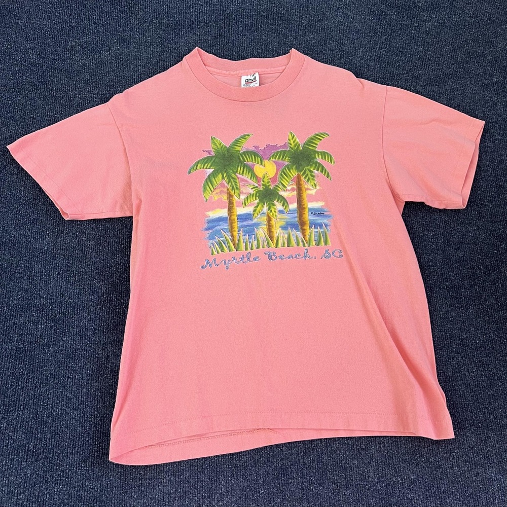 Myrtle Beach Shirt Mens Large Pink Palm Trees Graphic South Carolina Tee